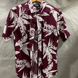 Express small burgundy Hawaiian style cotton button-down